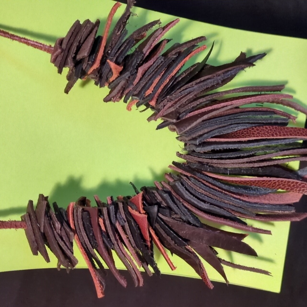 Boho Handmade Genuine Leather FRINGE Statement Necklace-Brown 013 - Picture 2 of 9